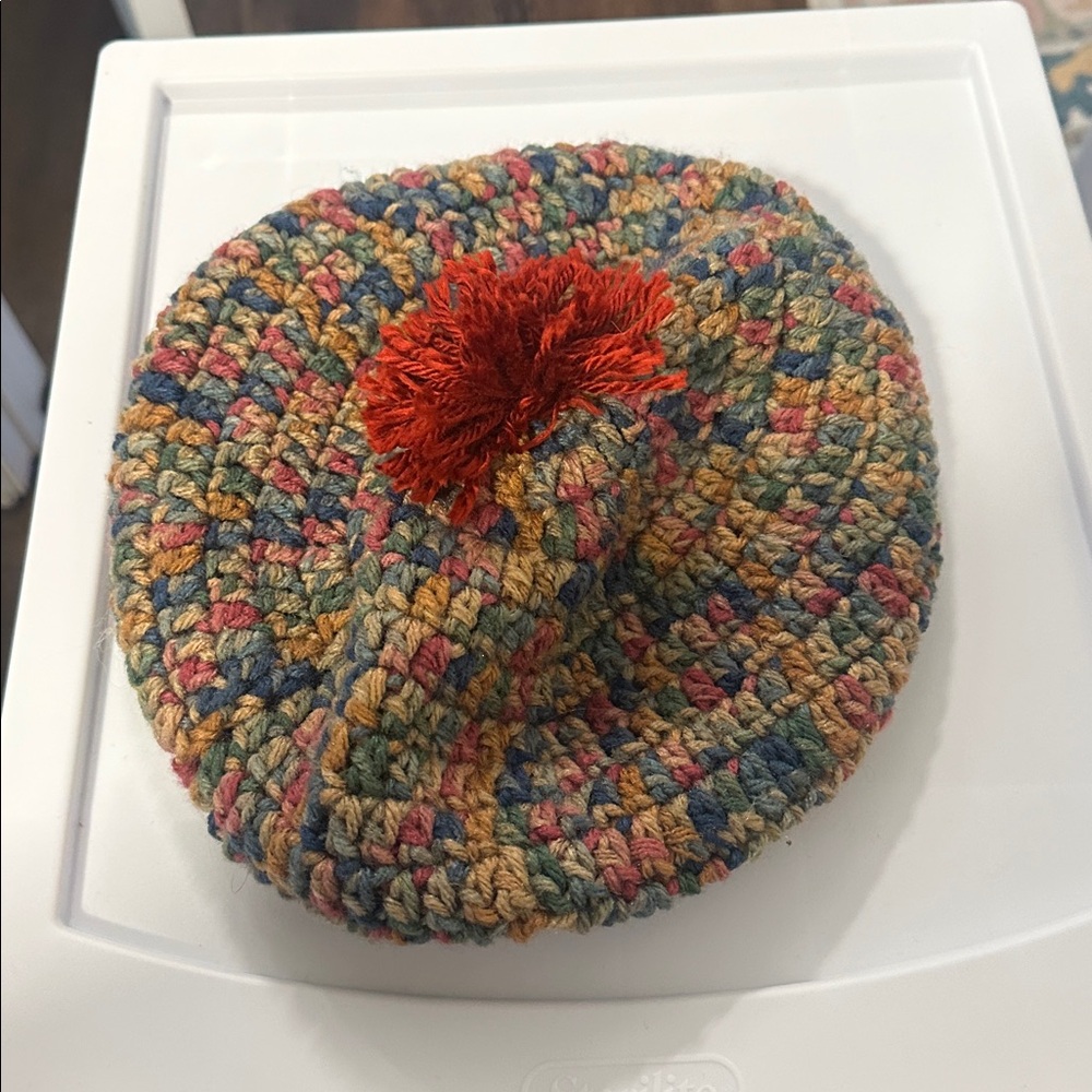 Multicolored Knit Retro Bohemian Crochet Hat Pom Pom Hand knit